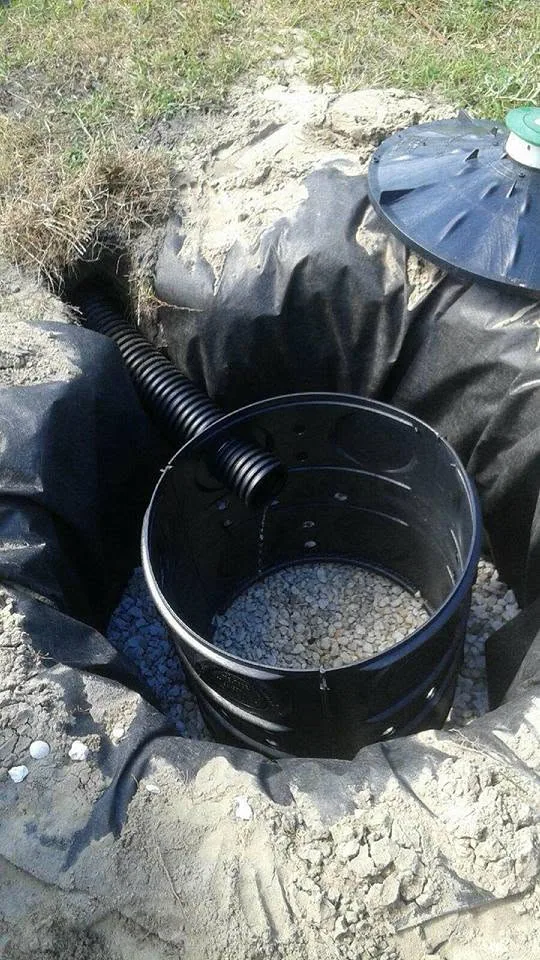 Open drywell basin gravel base filter fabric pit, Lake Mary